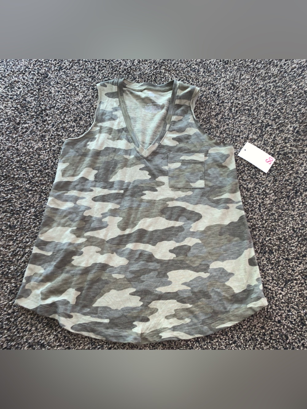 SO Women's Green Camo V-Neck Tank with Chest Pocket